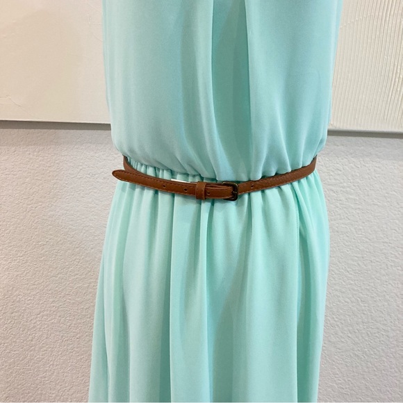 Mint Green Dress Sleeveless Chiffon High Low Belted Size Small - Picture 6 of 11